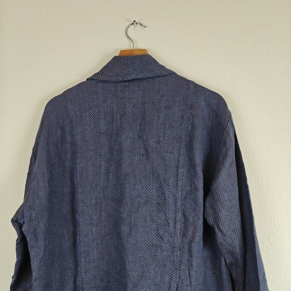 FLAX Jeanne Engelhart VTG 100% Linen Long Sleeve Jacket Pockets Blue Button M - Picture 13 of 13